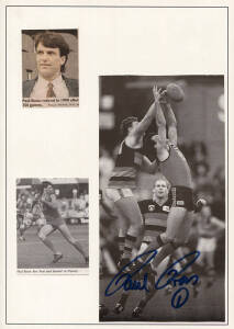 FOOTBALL AUTOGRAPHS: Collection beautifully presented in pages, comprising 56 signed items, most mounted with associated pictures, newspaper articles, football cards, etc. Noted Don Scott, Gary Ayres, Greg Williams, Adam Goodes, Jack Collins, Chris Grant,