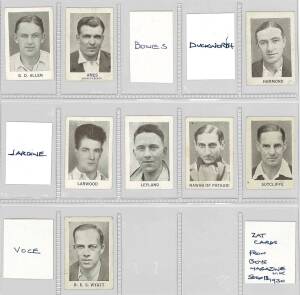 1930 Boys Magazine "Zat Card Series (Cricketers)", part set [8/12]. Mainly G/VG.