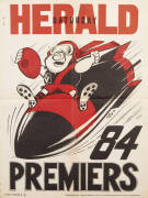 WEG & NEWSPAPER POSTERS: 1984 Essendon original Weg poster; 'Herald' Weg Finals eve posters - 1971 Haw v StK; 1973 Carlton v StK (2), 1973 Richmond & 1973 Grand Final - Richmond v Carlton; 'The Sun' 1973 predictor poster for Richmond (artwork by Jeff Hook