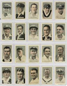 1934-35 Allens "Cricketers", complete set [39], including the two cards numbered 3 (Ebeling & Love), 12 (Nash & Oxenham) & 24 (Hornibrook & Hunt). Mainly G/VG. The Victor Richardson & Herbert Ironmonger cards signed.