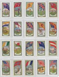 1936 Allens "Sports and Flags of Nations", complete set [36], with one card showing Australian football. Mainly G/VG.