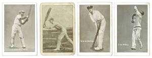 1936 Griffiths Bros. (All Sports Use Griffiths Black Crow Throat Drops) "Australian Cricketers", part set [4/10 known] - A.G.Chipperfield, A.F.Kippax, T.W.Wall & W.M.Woodfull. Fair/VG. Very scarce.