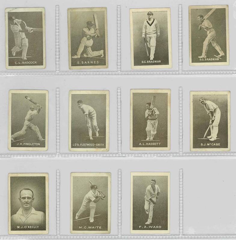 1937 Griffiths Brothers (Black Crow Cough Drops) "Australian Cricketers", complete set [11/11 known]. Fair/VG. Extremely scarce.