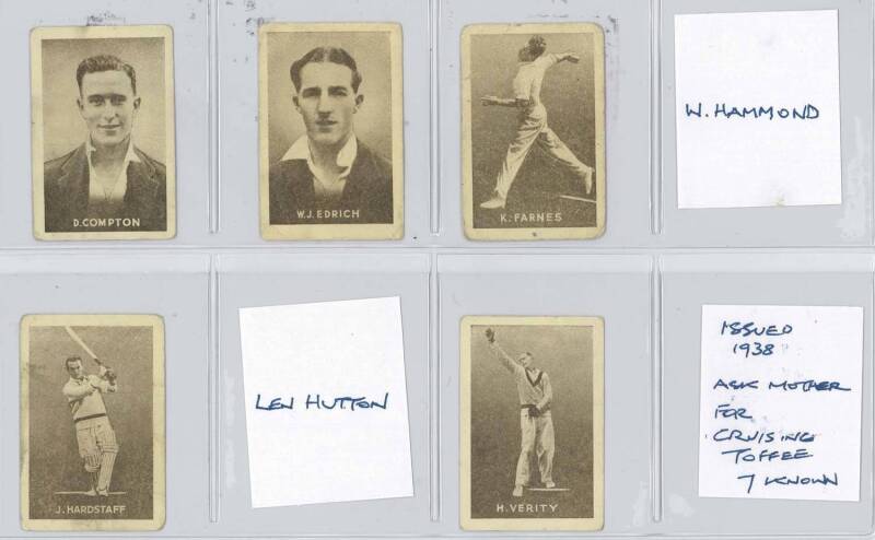 1938 Griffiths Brothers (Cruising Toffee) "English Cricketers", almost complete set [5/7 known]. Fair/VG. Scarce.