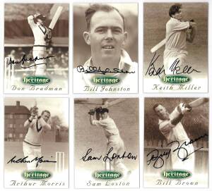 1995 Futera "The Heritage Collection - A Collection of Great Australian Cricketers", complete set [60], with 58 of the cards signed, including Don Bradman, Ray Lindwall, Neil Harvey & Graham McKenzie. VG in special box of issue. Numbered "493/500".