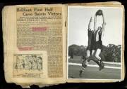 ST.KILDA: Jack McDonald's scrapbook c1946-50, with press clippings, photographs (5) & letters from St.Kilda, Carlton & Williamstown. Poor condition, though scarce & interesting. {Jack McDonald played 113 games for St.Kilda 1948-56}.