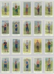 1904 Sniders & Abrahams "Australian Footballers", Series A - without framelines, almost complete set [48/50]. Mainly G/VG. {Missing the G.Miller card and C.Pannam - there are some doubts as to whether the Miller card exists}.