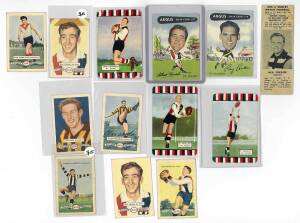 BALANCE OF FOOTBALL CARDS, c1905-2014, noted 1933 Godfrey Phillips (51); 1933 Allens (40); 1953 Argus Football Portraits (3); 1965 Mobil Footy Photos [40]; 1994 Telearch phonecards [4]; 1996 TipTop "Hyfibe Heroes" [38]; sticker albums; 2014 Micro-figures.