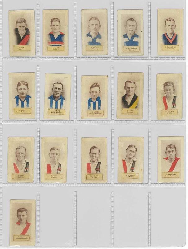 1932 Hoadleys (3d Violet Nutty Bar) "Victorian League Footballers", part set [16/108]. Fair/G. Rarity 8. The scarcest of the Hoadleys sets.