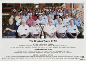 GEELONG: Framed displays (4), noted "Cats Tales 1859-2006"; "Return of 1951 VFL Premiership Flag"; "A Unique Gathering of Cats" (unsigned); Graham 'Polly' Farmer; all framed & glazed, each 46x34cm.