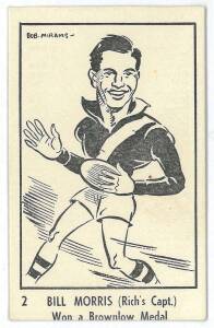 1950 Victorian Nut Supplies "Caricatures of Australian Sportsmen by Bob Mirams" [1/15 footballers] - No.2 Bill Morris (Richmond). G/VG. Rarity 9.