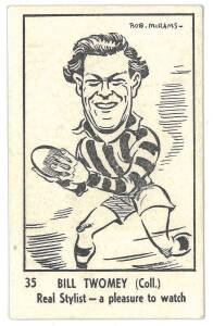 1950 Victorian Nut Supplies "Caricatures of Australian Sportsmen by Bob Mirams" [1/15 footballers] - No.35 Bill Twomey (Collingwood). G/VG. Rarity 9.