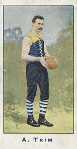 1904 Sniders & Abrahams "Australian Footballers", Series A - part sets with blue framelines [5/23] & without blue framelines [1/50]. Fair/G. Includes players from Carlton (2), Fitzroy (3) & St.Kilda.