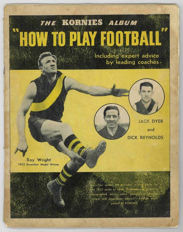 1953 Kornies "Footballers in Action" (Flag), complete set [64] stuck into album. Fair/G.