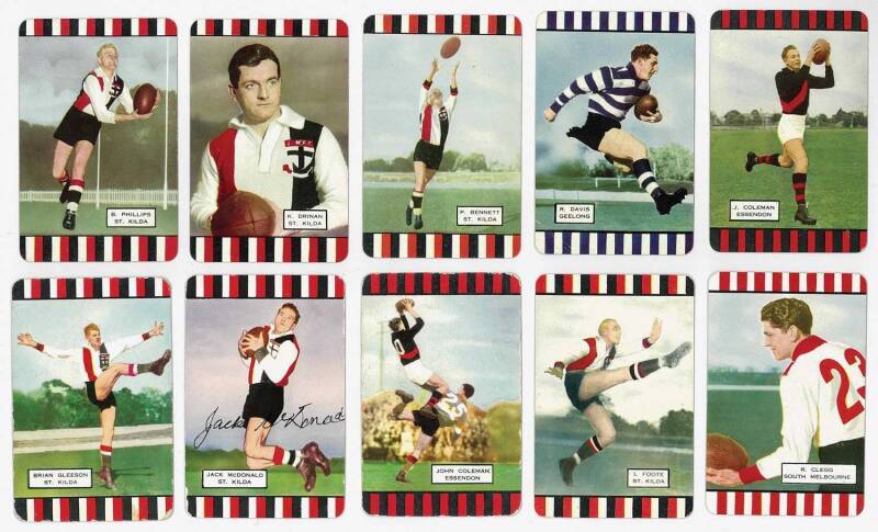 1954-55 Coles "Victorian Footballers", comprising Series 1 [6/56]; Series 2 [1/56]; Series 3 [3/56] including Jack McDonald card signed. Fair/VG. (Total 10).