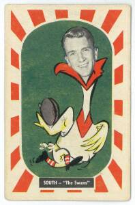 1957 Kornies "Footballer - Mascot Swap Cards", [1/36] - No.28 Jim Taylor (South Melbourne). G/VG.