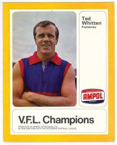 1968 Ampol "VFL Champions" folder & 45rpm record [6/12] - Ted Whitten, Footscray; Barry Davis, Essendon; Doug Wade, Geelong; Peter Hudson, Hawthorn; Laurie Dwyer, North Melb; Royce Hart, Richmond. Mainly G/VG.