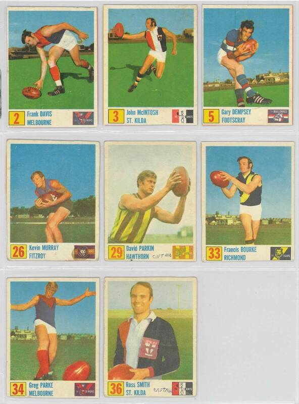 1970 Kelloggs "VFL Footy Stars" [1/48]; plus 1971 Kelloggs "VFL Footy Festival" [14/48]. Fair/G. (Total 15).