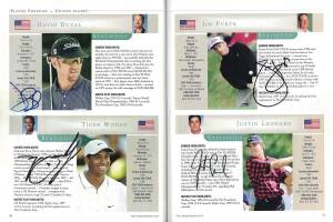 1998 Presidents Cup programme with 24 signatures including Tiger Woods, Jack Nicklaus, Fred Couples & Peter Thomson.