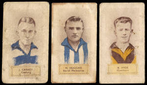 c1910-2010 football cards, noted 1932 Hoadleys 3d Violet Nutty Bar (10); 1933 Godfrey Phillips Series of 75 (28); 1934 MacRobertson ½d Champions (1); 1966 Scanlens (4 + 2 die-cuts). Poor/VG. Inspection will reward.