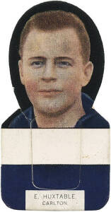 1933 Wills "Football Portraits and Club Colours" Die-Cut Stand-up Cards, [1/5] E.Huxtable (Carlton). G/VG. Rarity 8.