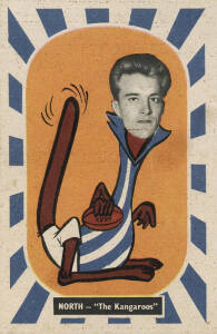 1957 Kornies "Footballer - Mascot Swap Cards", [1/36] - No.4 Jock Spencer (North Melbourne); plus 1949 Kornies "Victorian Footballers" [1/108] - No.52 E.Ryan (Oakleigh). Fair/G.