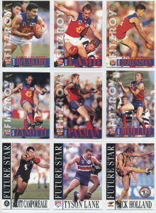 1994-96 Select football cards in carton, noted 1994 "Cazaly Classics" [100] x 3 sets; 1995 Series 1 [250] x 3 sets; 1995 "All Australian" [11/21]; 1996 Series 1 [250] x 10 sets. G/VG.