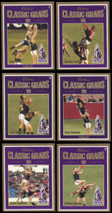 1998-99 Cadbury football cards, noted 1998 "Classic Grabs" [24] x 2 sets & Chris Grant posters (2); 1999 "AFL Skills" [17] x 2 sets; 1999 "Classic Grabs 98" [24] x 2 sets, plus extra No.18 Mark of the Year (3) & "Mark of the Year - Signature Redemption Ca