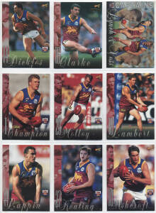 1998-2002 Select football cards in carton, noted 1998 Select [200] x 6 sets; 2002 Select [220] x 2 sets; 2002 "All Australian" [22]; 2002 "Medal Cards" [5] x 2 sets & 8 spares; 2002 "Premiership Predictors" (24); 2002 "Tribute Cards" [3/4]; 2002 "Kevin Ba