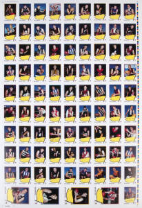 2007 Scanlens Archive "1966 Flag Series - Autograph Series Cards", complete uncut proof sheet with standard size [82] & large size (4). Five cards with facsimile autographs inside Flag, others with flags blank. Together with invitation to launch of the Sc