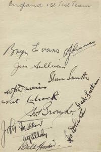 c1935 ENGLAND RL TEAM, autograph page with 12 signatures including Jim Sullivan, Gus Risman, Alf Ellalby & Les White.