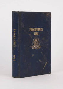 1964-65 "The Rugby League News" programmes in bound volume, comprising 1964 Vol.45 Nos.33-37 & 1965 Vol.46 Nos.1-31. Includes 1965 Grand Final - St.George v Souths. Book with gold embossing "Programmes 1965" & "A.L.Michel". Fair/Good condition.