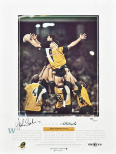 JOHN EALES, lithographed print "Eales Altitude", signed by John Eales, limited edition 352/1000, window mounted, framed & glazed, overall 46x58cm. With CoA.