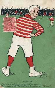 c1905 postcard with artwork by George Taylor, titled "Football. Footballers and Lawyers are similar classes...". Fair/G.