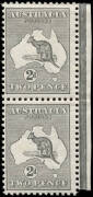 2d Grey, vertical pair with margin; 1 MUH, 1 Mint.