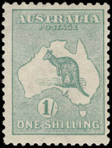 1/- Blue Green, MUH with a very minor gum bend at top cnr. which does not effect lovely visual appeal. Cat.$1500.