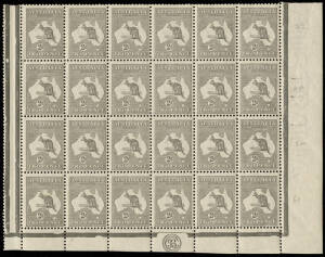 2d Silver-Grey (Die 2A), JBC MONOGRAM block comprising the lower 4 rows of the right pane; varieties noted to 7 units. A most attractive large multiple; 2 units with very minor gum tone.