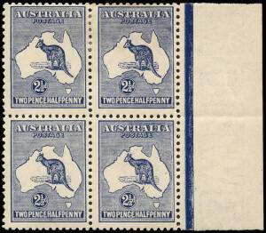 2&frac12;d Indigo marginal blk. with varieties coloured flaw from WA coast to left frame & colour flaws around ALIA on another unit.