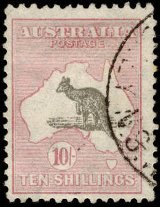 10/- Grey & Pink with "White flaw at the top of the kangaroo's arm"; BW.50(V)m, L41.