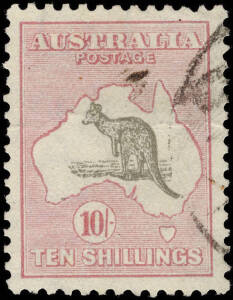 10/- Grey & Rose-Crimson with "Notch in kangaroo's snout"; BW.50(V)i, L23. Well centred.