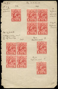 1d Engraved: Plate 1 range of singles, pairs and blocks on small annotated pages. Most identified by their position in the sheet and showing retouches, weak entries & re-entries as listed in BW.