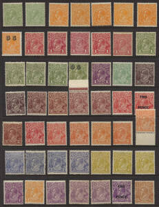 Mixed mint group of 49, &frac12;d to 5d, different wmks, shades etc., some plateable. 7 different imprint pairs, 1d green (4), 1&frac12;d red, 1&frac12;d brown, 1&frac12;d o'pt TWO PENCE and 2d o'pt OS. Used group of 4d orange with 10 different shades incl. 3 scarcer shades with the