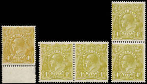 4d Olive: group with Single wmk marginal single, SM. perf 14, vert. pair and SM. perf 13&frac12; x 12&frac12;, horiz. pair. Mixed condit.