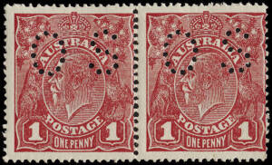 1916-18 (SG.O54fw) 1d Rosine (Die 2) perf.OS horizontal pair with WATERMARK INVERTED. Fresh MLH. BW:72(1)fb x2.