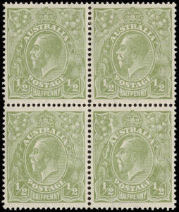 &frac12;d Green, Electro 5, superb block with exceptional example of the "cracked electro" variety [L46] "from left wattles to forearm of kangaroo"; the variety MUH. BW:65(5)ha.