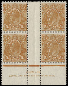 5d Light Orange-Brown, Ash Imprint block; fine & fresh. BW: 126z. M/MUH.