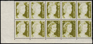 1966 (SG.383) 2c Olive-Green, lower right corner block with STRONG OFFSETS on every unit. A spectacular multiple from the only known complete sheet. BW:437c - $1,000.