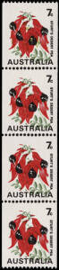 1970-75 7c Floral Coil strip, LOWER 3 UNITS with variety 'BUFF OMITTED', and top unit with buff misplaced to the right (BW.535ce). Cat.$900. MUH.