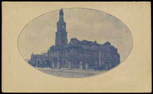 1917 Divided Reply Card Zig-zag rouletted - Outward Half 1d Full-Face KGV (BW:LC29): "TOWN HALL, SYDNEY" (Scene 133) in blue, Unused.