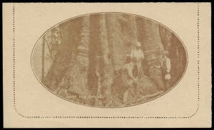 1917 Divided Reply Card - Outward Half 1d Full-Face KGV (BW:LC31): "GIANT RED GUM VIC" (Scene 50) in brown Unused.